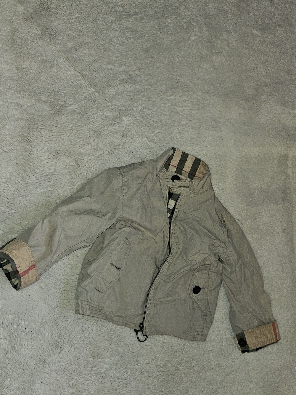 Beige Kids Lightweight Jacket with Tartan Trim